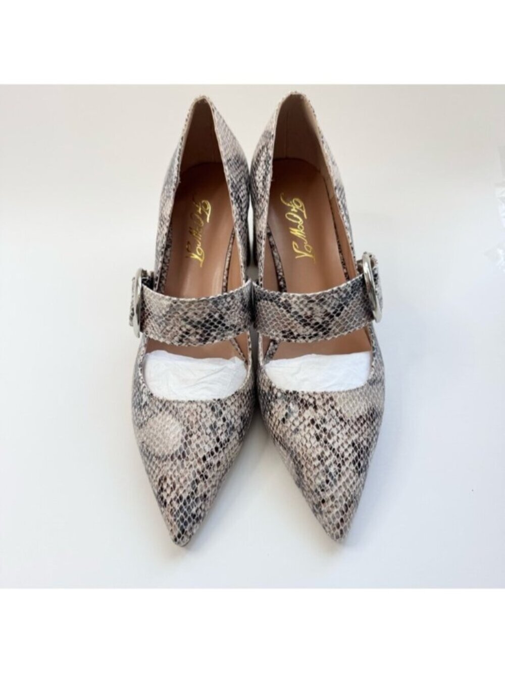 Women Embossed Pointed Toe Mid Chunky Heel Pumps Slip On Size 8 Heel FOWT